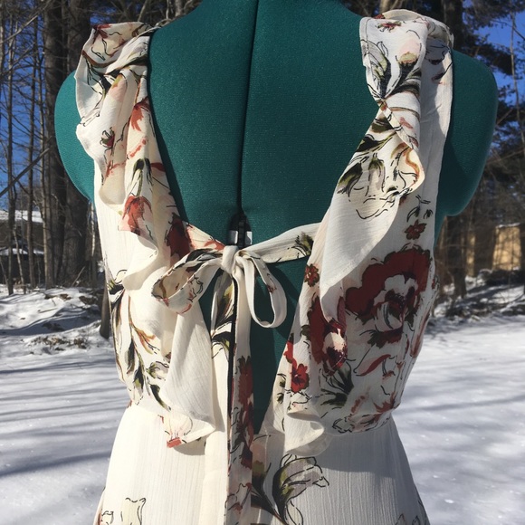 Romantic Floral Maxi Dress Velvet Trim - Picture 5 of 6